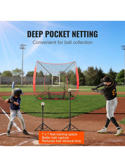 7x7 Ft Baseball Softball Practice Net, Portable Baseball Training Net For Hitting Batting Catching Pitching, Backstop Baseball Equipment Training Aids With Strike Zone, Net Only
