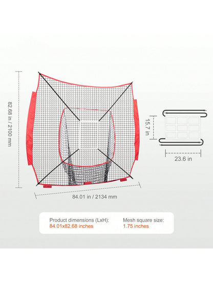 7x7 Ft Baseball Softball Practice Net, Portable Baseball Training Net For Hitting Batting Catching Pitching, Backstop Baseball Equipment Training Aids With Strike Zone, Net Only