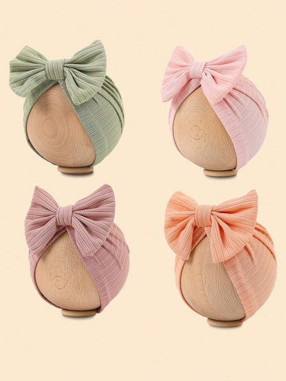 8 Colors Spring And Autumn Style Embroidered Headband Hat With Bow Decoration For 1-12 Months Old Babies, Newborn Baby Girl And Baby Boy Clothes Knitted Hand Sewn Stretch Fabric, Bow Hair Accessories