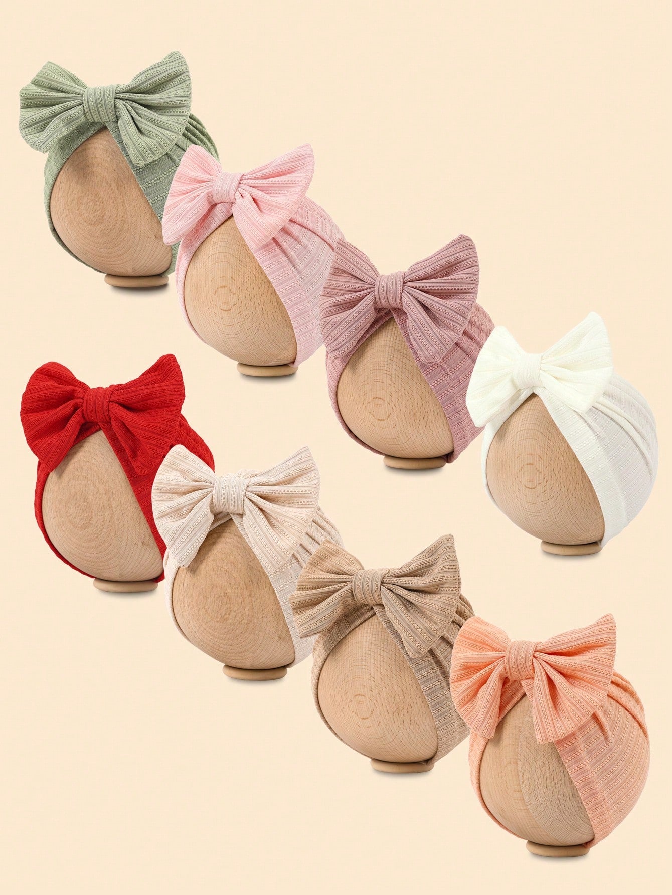 8 Colors Spring And Autumn Style Embroidered Headband Hat With Bow Decoration For 1-12 Months Old Babies, Newborn Baby Girl And Baby Boy Clothes Knitted Hand Sewn Stretch Fabric, Bow Hair Accessories
