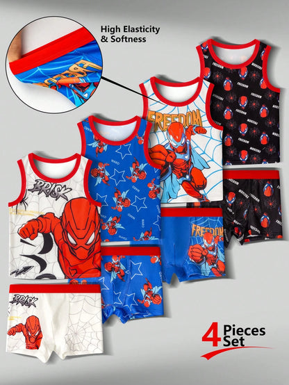 8-Piece Boys Toddler Underwear Set,Action Hero Comic Graphic Undershirts & Boxer Briefs,Skin-Friendly Smooth Material,Summer Casual Clothing Pack
