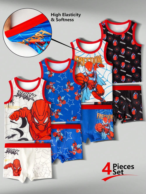 8-Piece Boys Toddler Underwear Set,Action Hero Comic Graphic Undershirts & Boxer Briefs,Skin-Friendly Smooth Material,Summer Casual Clothing Pack