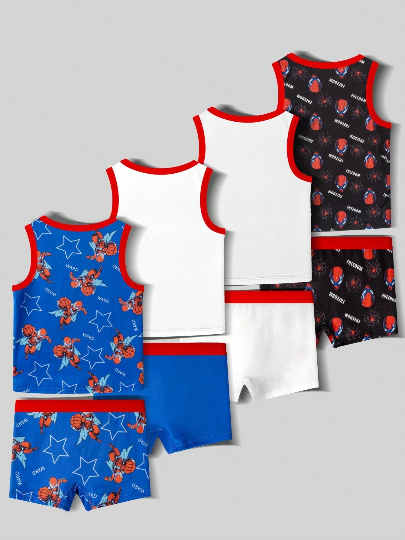 8-Piece Boys Toddler Underwear Set,Action Hero Comic Graphic Undershirts & Boxer Briefs,Skin-Friendly Smooth Material,Summer Casual Clothing Pack