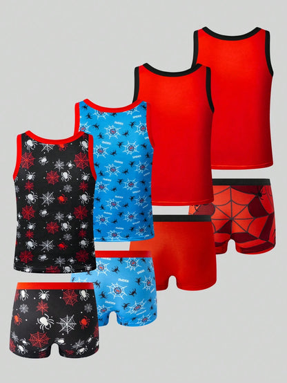 8-Piece Boys Toddler Underwear Set,Action Hero Comic Graphic Undershirts & Boxer Briefs,Skin-Friendly Smooth Material,Summer Casual Clothing Pack