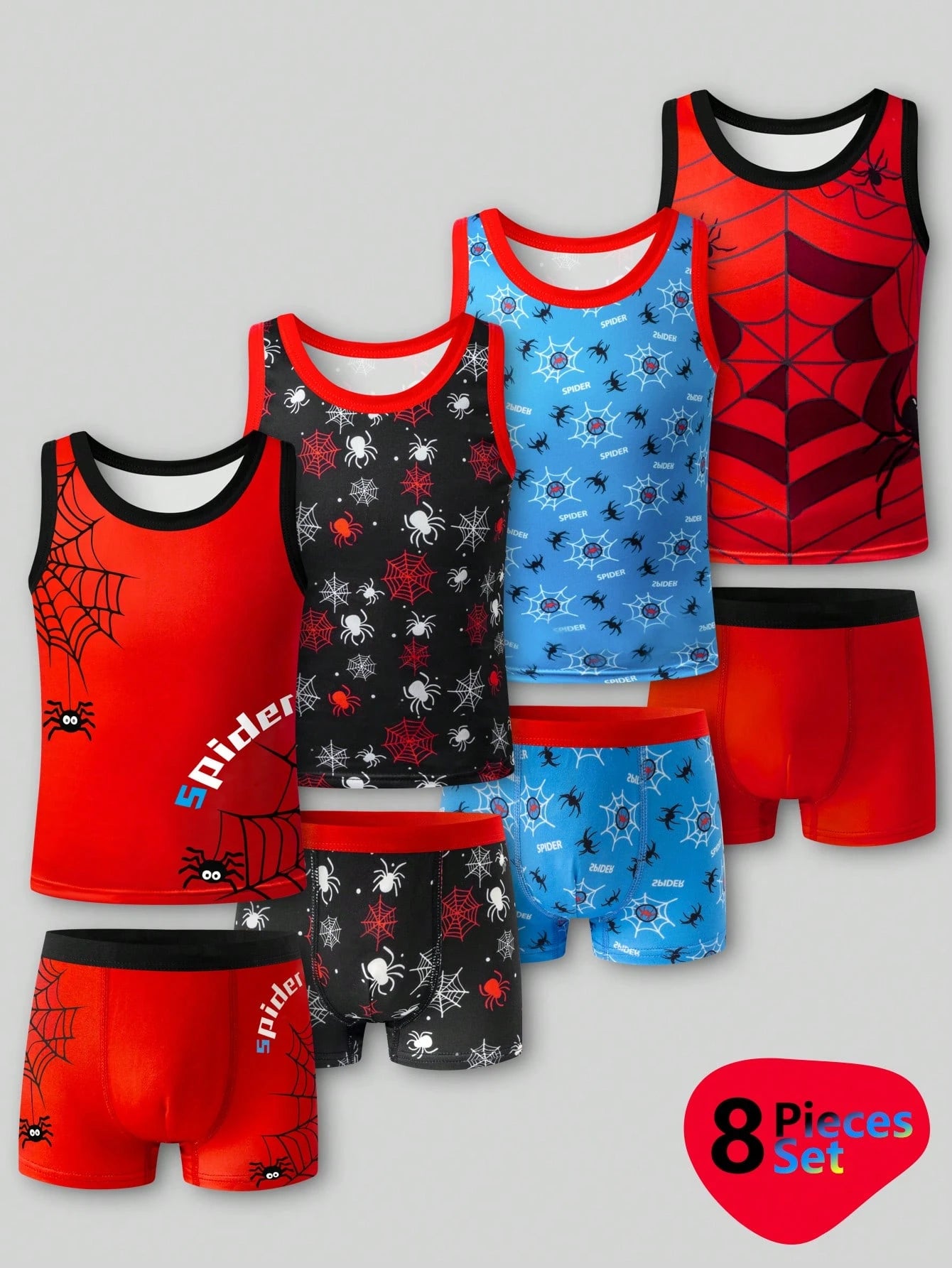 8-Piece Boys Toddler Underwear Set,Action Hero Comic Graphic Undershirts & Boxer Briefs,Skin-Friendly Smooth Material,Summer Casual Clothing Pack