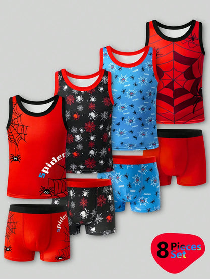 8-Piece Boys Toddler Underwear Set,Action Hero Comic Graphic Undershirts & Boxer Briefs,Skin-Friendly Smooth Material,Summer Casual Clothing Pack
