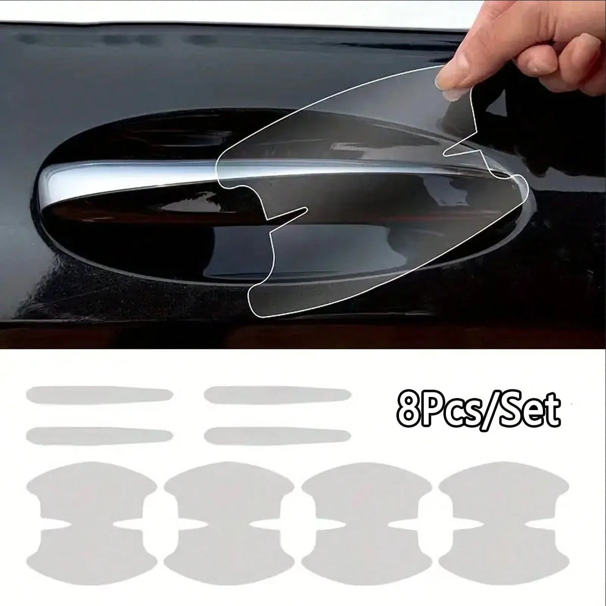 8 Piece Universal Car Door Handle Protector, Clear Scratch Resistant, Plastic Material, Universal Clear Paint Protective Film- Easy To Install, Waterproof Trim For Most Car Models