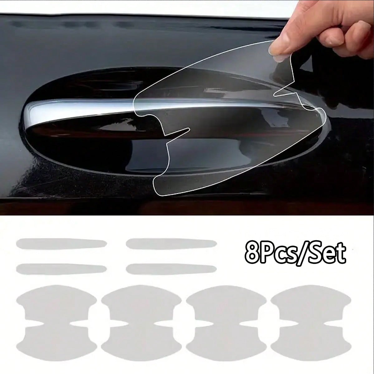 8 Piece Universal Car Door Handle Protector, Clear Scratch Resistant, Plastic Material, Universal Clear Paint Protective Film- Easy To Install, Waterproof Trim For Most Car Models