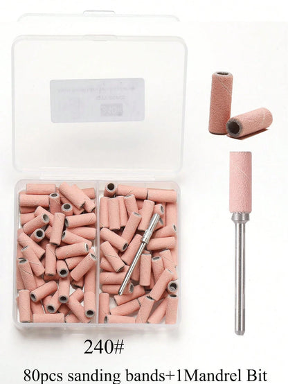 80pcs Pink Sanding Bands For Nail Drill, Upgrade Design Small Nail Sanding Files For 3mm Mandrel Bits, 240 Grits For Acrylic Nails Gel Removing Shaping, Manicure Nail Salon Use