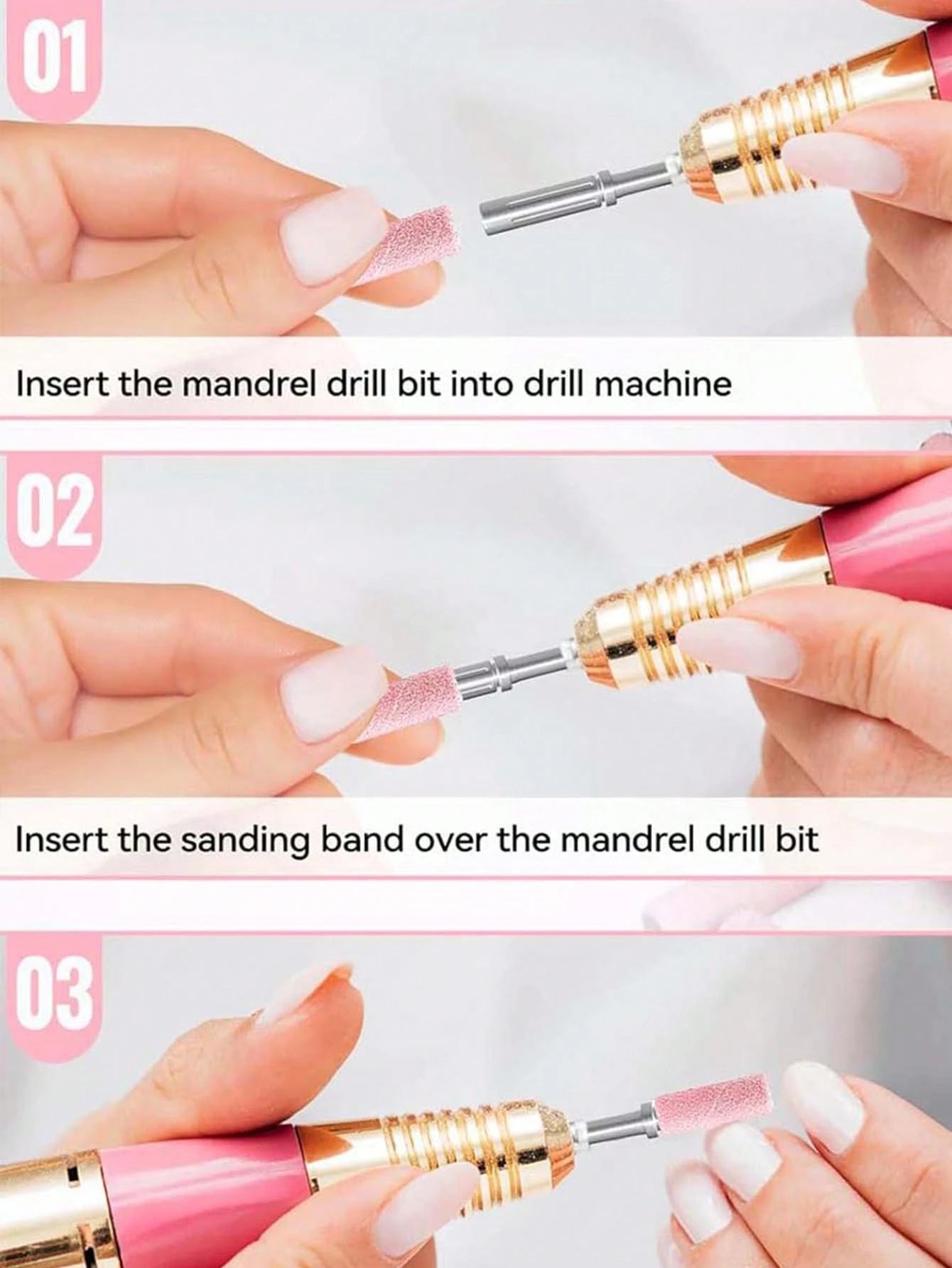 80pcs Pink Sanding Bands For Nail Drill, Upgrade Design Small Nail Sanding Files For 3mm Mandrel Bits, 240 Grits For Acrylic Nails Gel Removing Shaping, Manicure Nail Salon Use