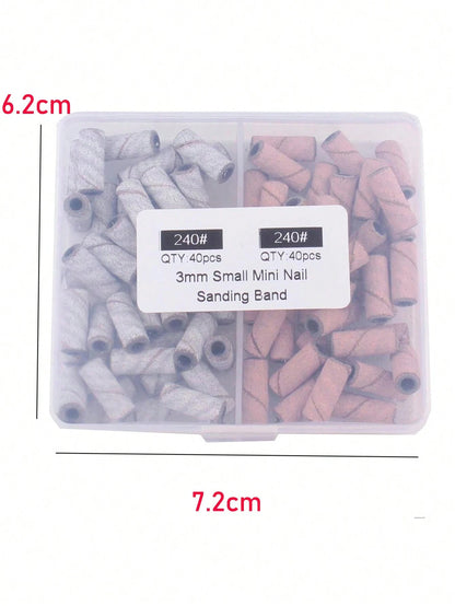 80pcs Pink Sanding Bands For Nail Drill, Upgrade Design Small Nail Sanding Files For 3mm Mandrel Bits, 240 Grits For Acrylic Nails Gel Removing Shaping, Manicure Nail Salon Use