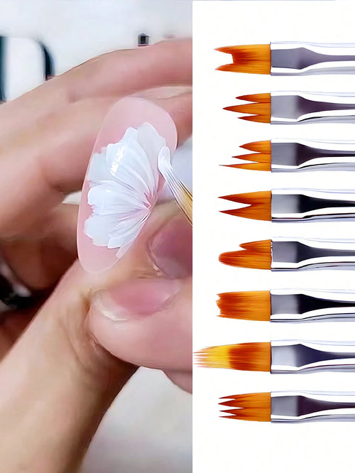 8Pcs Acrylic Nail Brush Flower Drawing Pen Nail Painting Brush Gradient Design Wood Handle Manicure Nail Art Polish Pen Tool