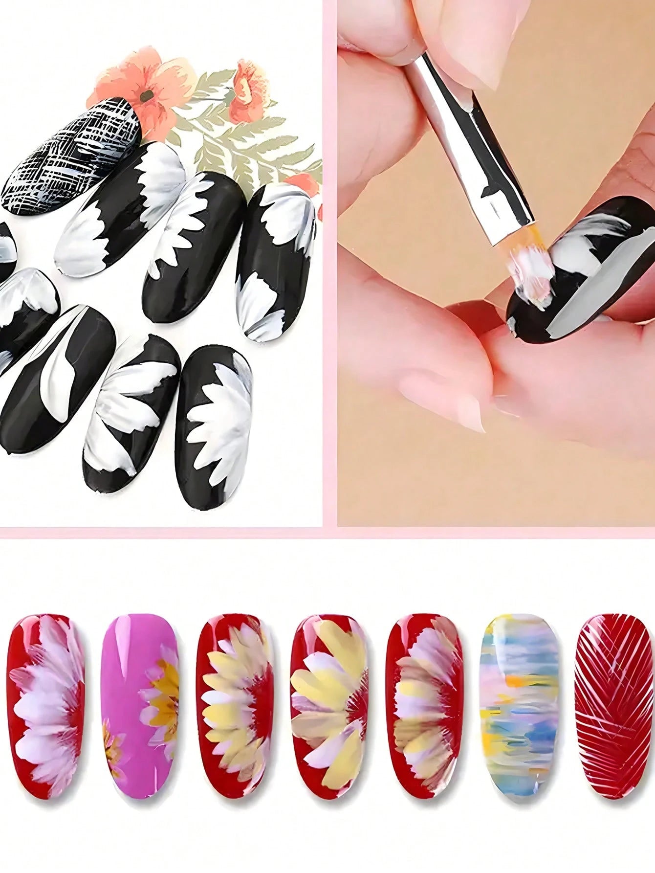 8Pcs Acrylic Nail Brush Flower Drawing Pen Nail Painting Brush Gradient Design Wood Handle Manicure Nail Art Polish Pen Tool