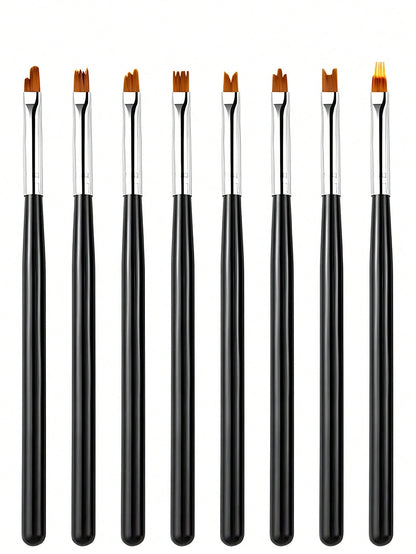 8Pcs Acrylic Nail Brush Flower Drawing Pen Nail Painting Brush Gradient Design Wood Handle Manicure Nail Art Polish Pen Tool