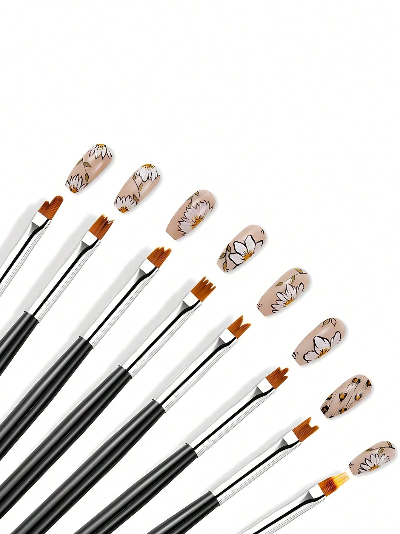 8Pcs Acrylic Nail Brush Flower Drawing Pen Nail Painting Brush Gradient Design Wood Handle Manicure Nail Art Polish Pen Tool