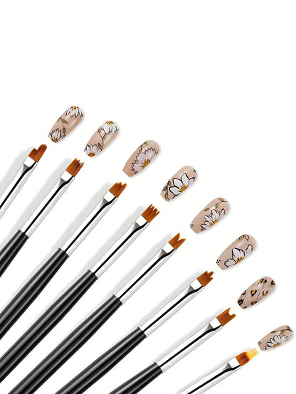8Pcs Acrylic Nail Brush Flower Drawing Pen Nail Painting Brush Gradient Design Wood Handle Manicure Nail Art Polish Pen Tool