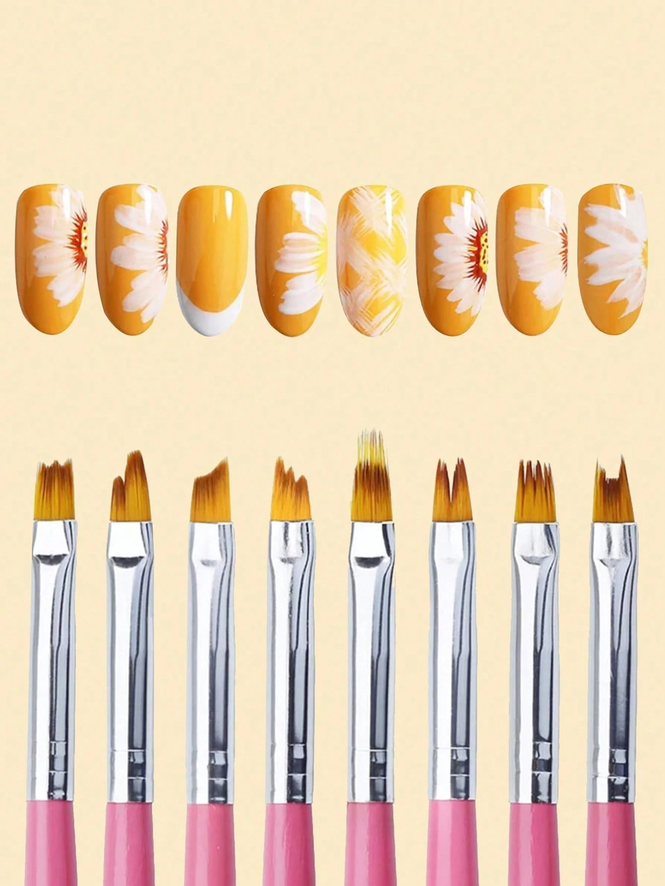 8Pcs Acrylic Nail Brush Flower Drawing Pen Nail Painting Brush Gradient Design Wood Handle Manicure Nail Art Polish Pen Tool