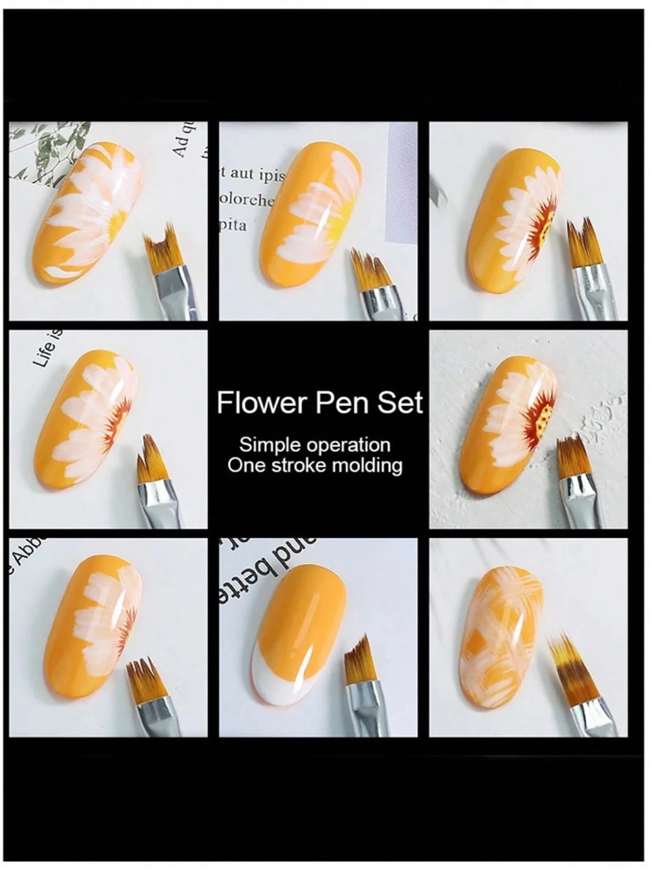 8Pcs Acrylic Nail Brush Flower Drawing Pen Nail Painting Brush Gradient Design Wood Handle Manicure Nail Art Polish Pen Tool