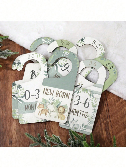 8pcs Baby Closet Dividers, Single-Sided Printed Animal Pattern Hanging Wooden Baby Wardrobe Storage Rack, Suitable For Newborns To 24 Months, Thick Baby Clothes Organizer, Newborn Gift