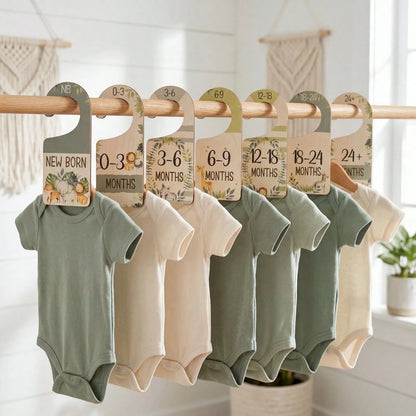 8pcs Baby Closet Dividers, Single-Sided Printed Animal Pattern Hanging Wooden Baby Wardrobe Storage Rack, Suitable For Newborns To 24 Months, Thick Baby Clothes Organizer, Newborn Gift