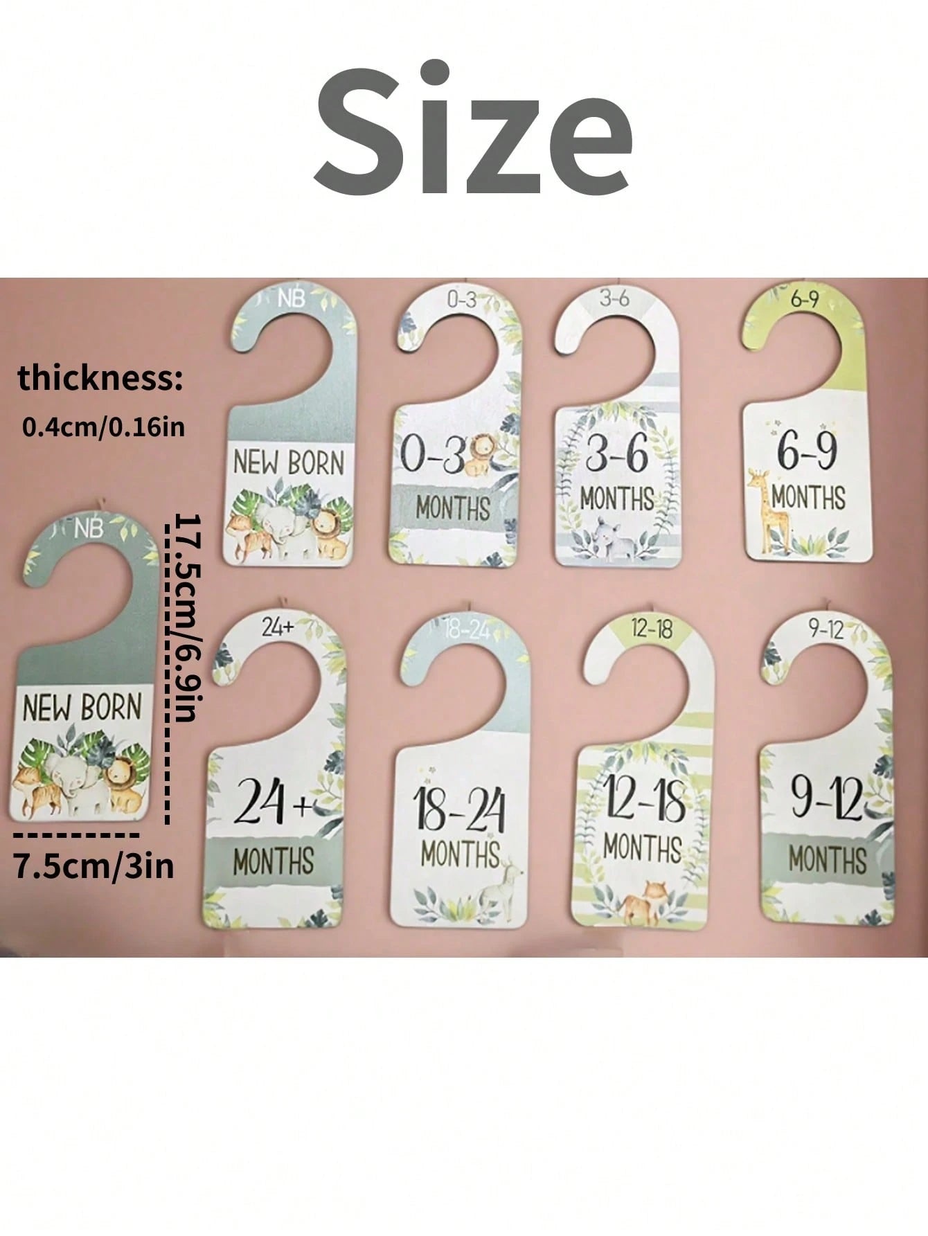 8pcs Baby Closet Dividers, Single-Sided Printed Animal Pattern Hanging Wooden Baby Wardrobe Storage Rack, Suitable For Newborns To 24 Months, Thick Baby Clothes Organizer, Newborn Gift