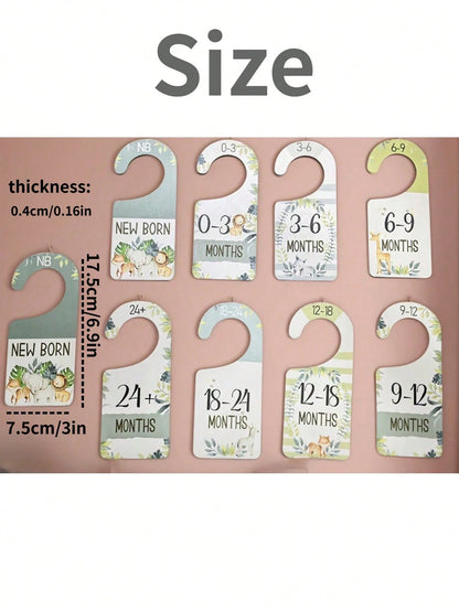 8pcs Baby Closet Dividers, Single-Sided Printed Animal Pattern Hanging Wooden Baby Wardrobe Storage Rack, Suitable For Newborns To 24 Months, Thick Baby Clothes Organizer, Newborn Gift
