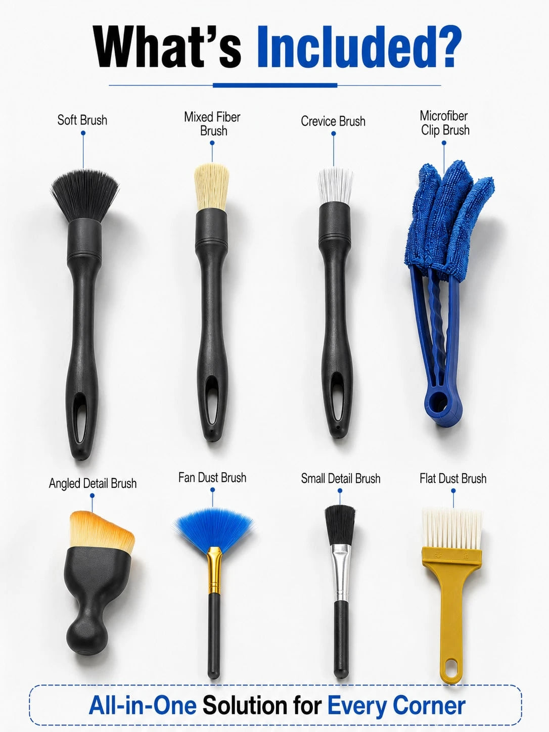 8pcs Car Detailing Cleaning Brush Set, Soft Bristle Interior Dusting Brush, Multi-Gap Detail Cleaning Tool, Suitable For Car Air Vents, Seats, Wheel Nuts And Car Emblems, Universal Car Care Set