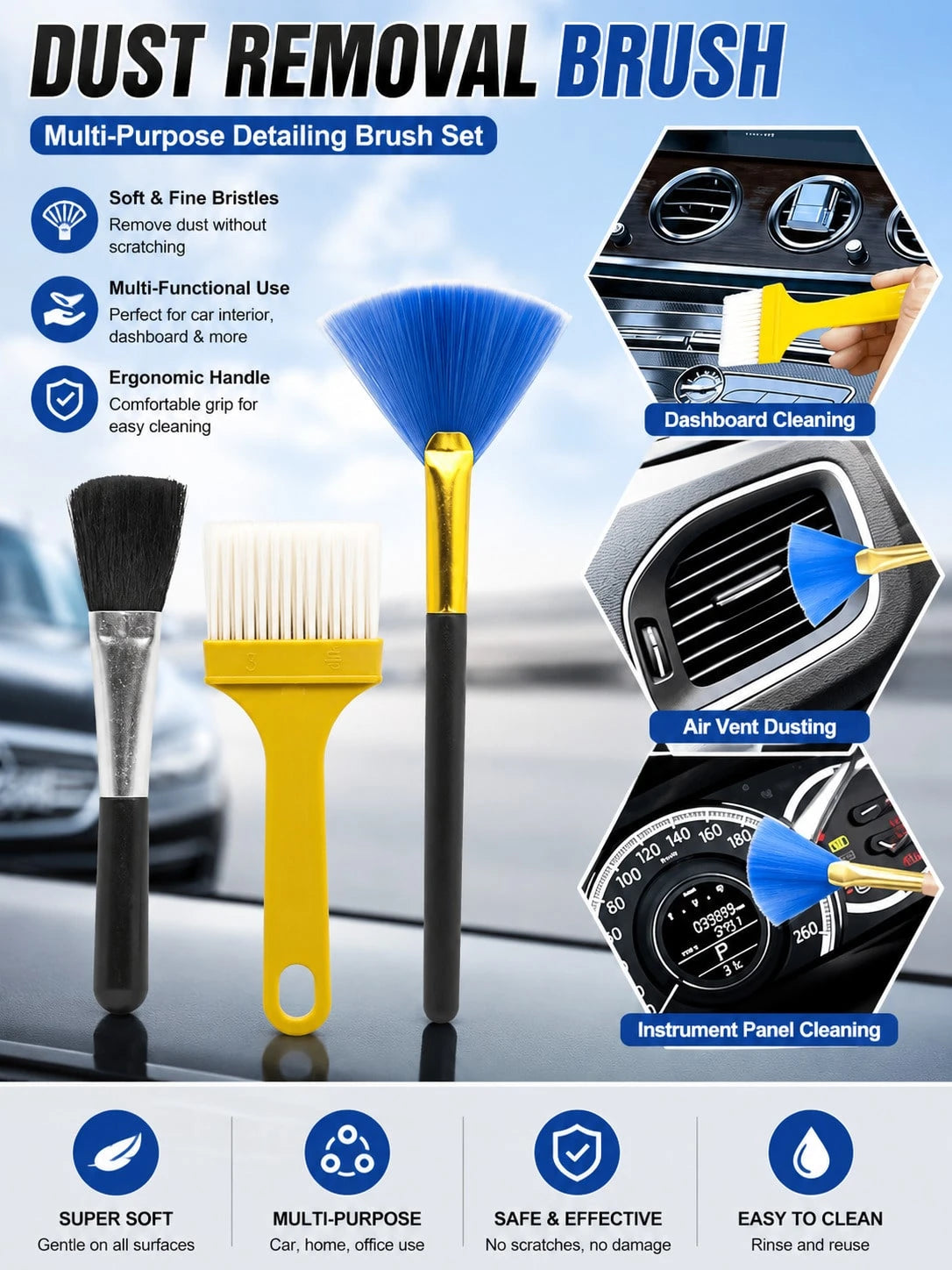 8pcs Car Detailing Cleaning Brush Set, Soft Bristle Interior Dusting Brush, Multi-Gap Detail Cleaning Tool, Suitable For Car Air Vents, Seats, Wheel Nuts And Car Emblems, Universal Car Care Set