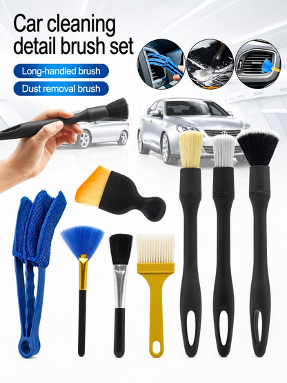 8pcs Car Detailing Cleaning Brush Set, Soft Bristle Interior Dusting Brush, Multi-Gap Detail Cleaning Tool, Suitable For Car Air Vents, Seats, Wheel Nuts And Car Emblems, Universal Car Care Set