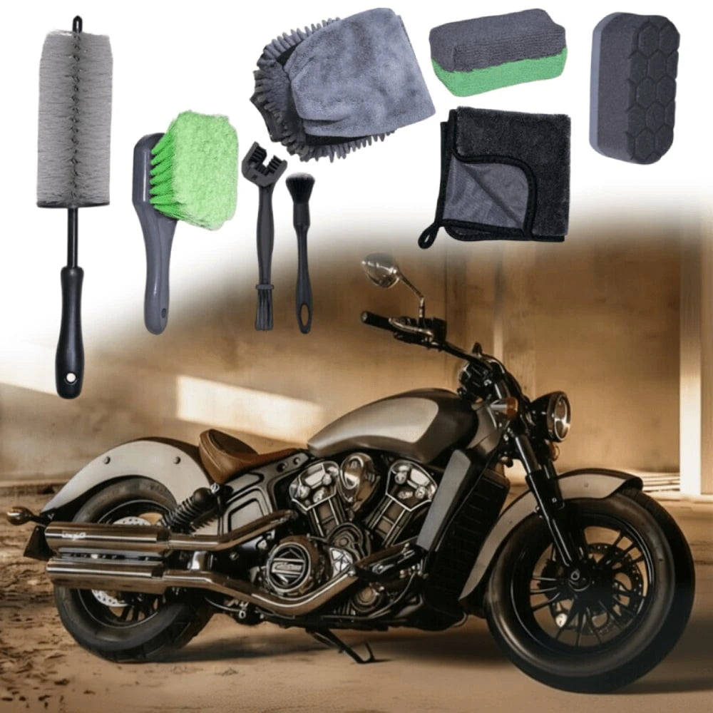 8PCS Motorcycle Cleaning Kit, Motorcycle Detailing Kit Overall Cleaner Tools Car Washing Brush Rims Cleaning Kit Chain Tire Wheel Brush Set Chain Tire For Car Bike Motorbike
