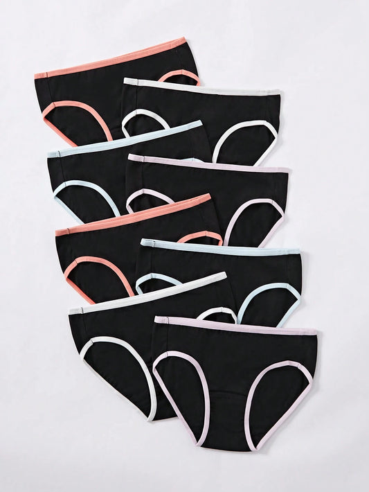 8pcs/Packs Teen Girl Cotton Solid Color Minimalist Briefs, Comfortable & Soft