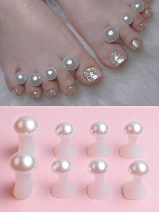 8pcs Pearl Shaped Silicone Toe Separator For Pedicure- White, Suitable For Women And Girls,Nail Supplies,Nail Tools,Nail Art Tools,Back To School,Nails,Nail Tools For Press On Nails