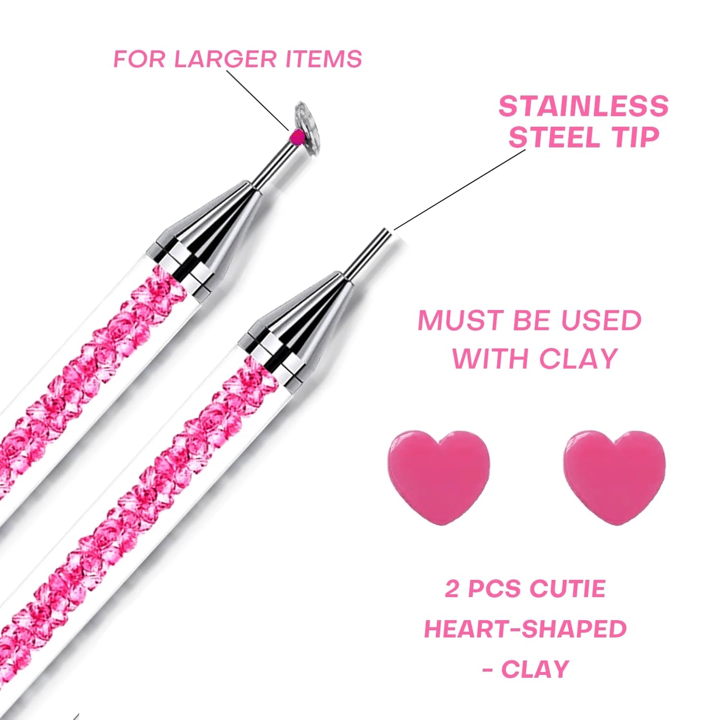 8pcs Pink Rhinestone Picking Tool Set- Includes 2 Double-Ended Wax Pens (With 2 Wax Tips) And 2 Pink Tweezers; Specialized Picking Tools For Nail Art, Gemstone And Crystal Embellishment