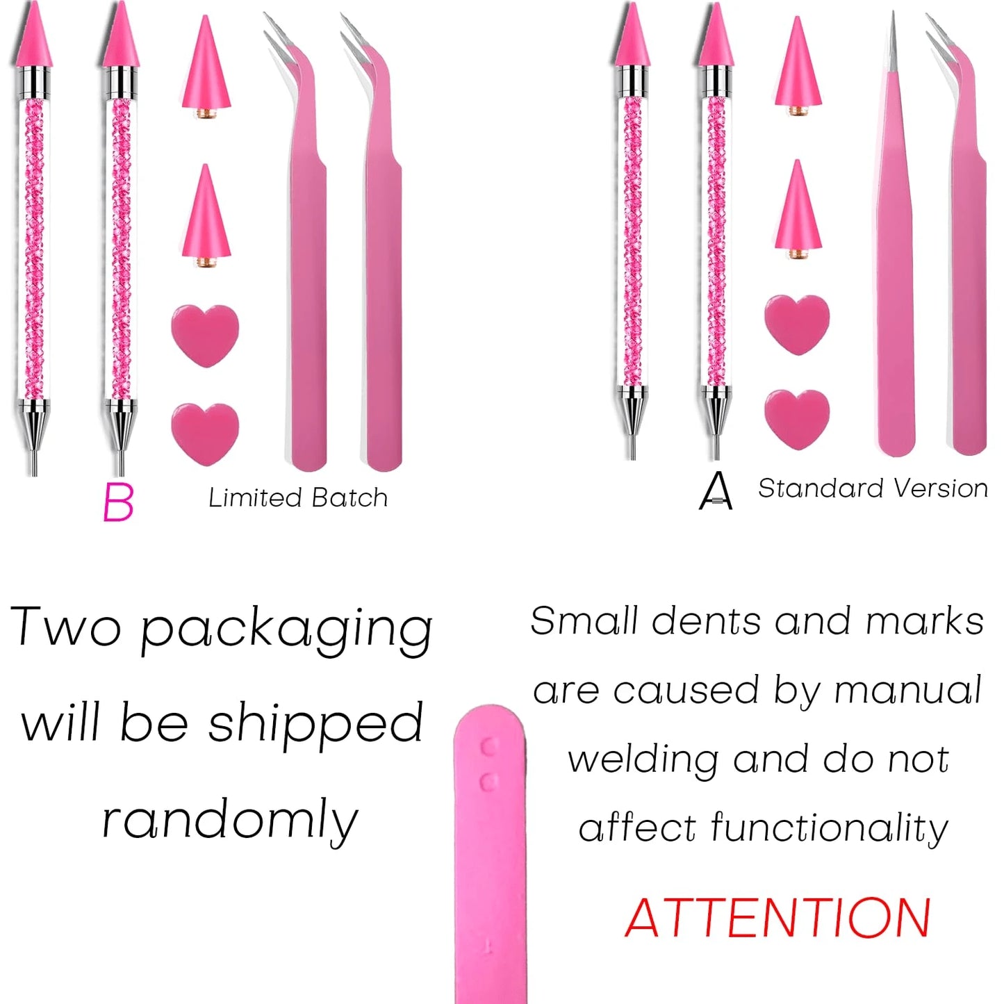 8pcs Pink Rhinestone Picking Tool Set- Includes 2 Double-Ended Wax Pens (With 2 Wax Tips) And 2 Pink Tweezers; Specialized Picking Tools For Nail Art, Gemstone And Crystal Embellishment