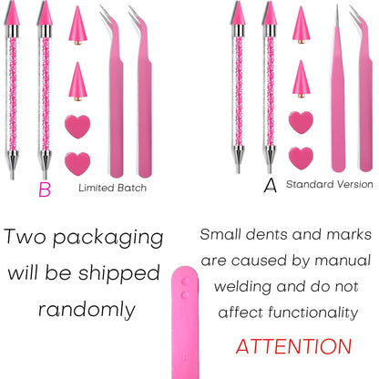 8pcs Pink Rhinestone Picking Tool Set- Includes 2 Double-Ended Wax Pens (With 2 Wax Tips) And 2 Pink Tweezers; Specialized Picking Tools For Nail Art, Gemstone And Crystal Embellishment
