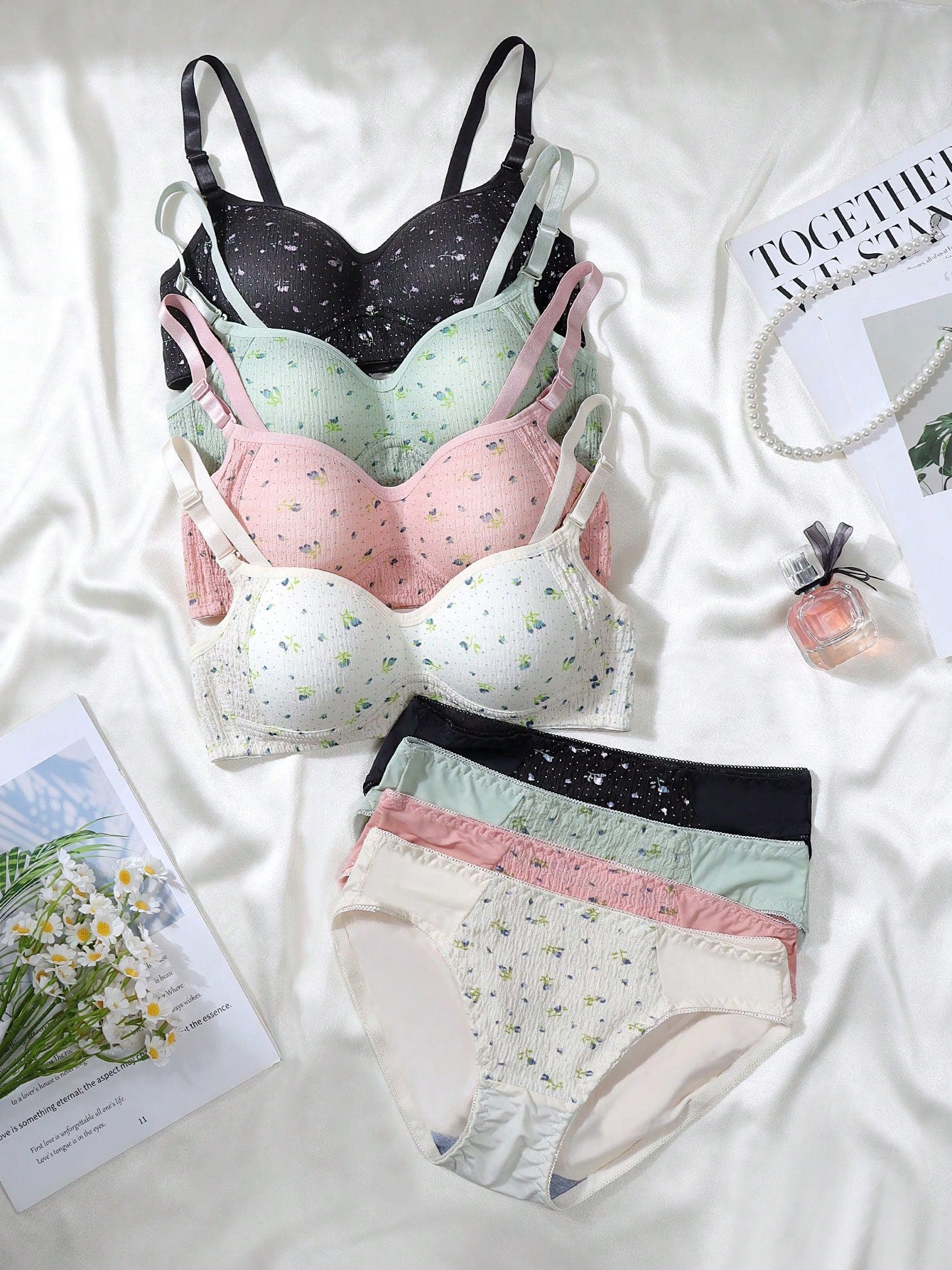 8pcs/Set Ditsy Floral Teen Girl Underwear Set, Suitable For 13-15 Years Old Girls