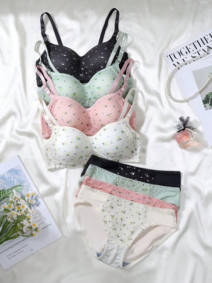 8pcs/Set Ditsy Floral Teen Girl Underwear Set, Suitable For 13-15 Years Old Girls
