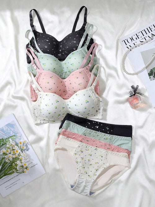 8pcs/Set Ditsy Floral Teen Girl Underwear Set, Suitable For 13-15 Years Old Girls