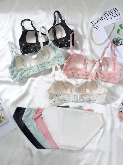 8pcs/Set Ditsy Floral Teen Girl Underwear Set, Suitable For 13-15 Years Old Girls