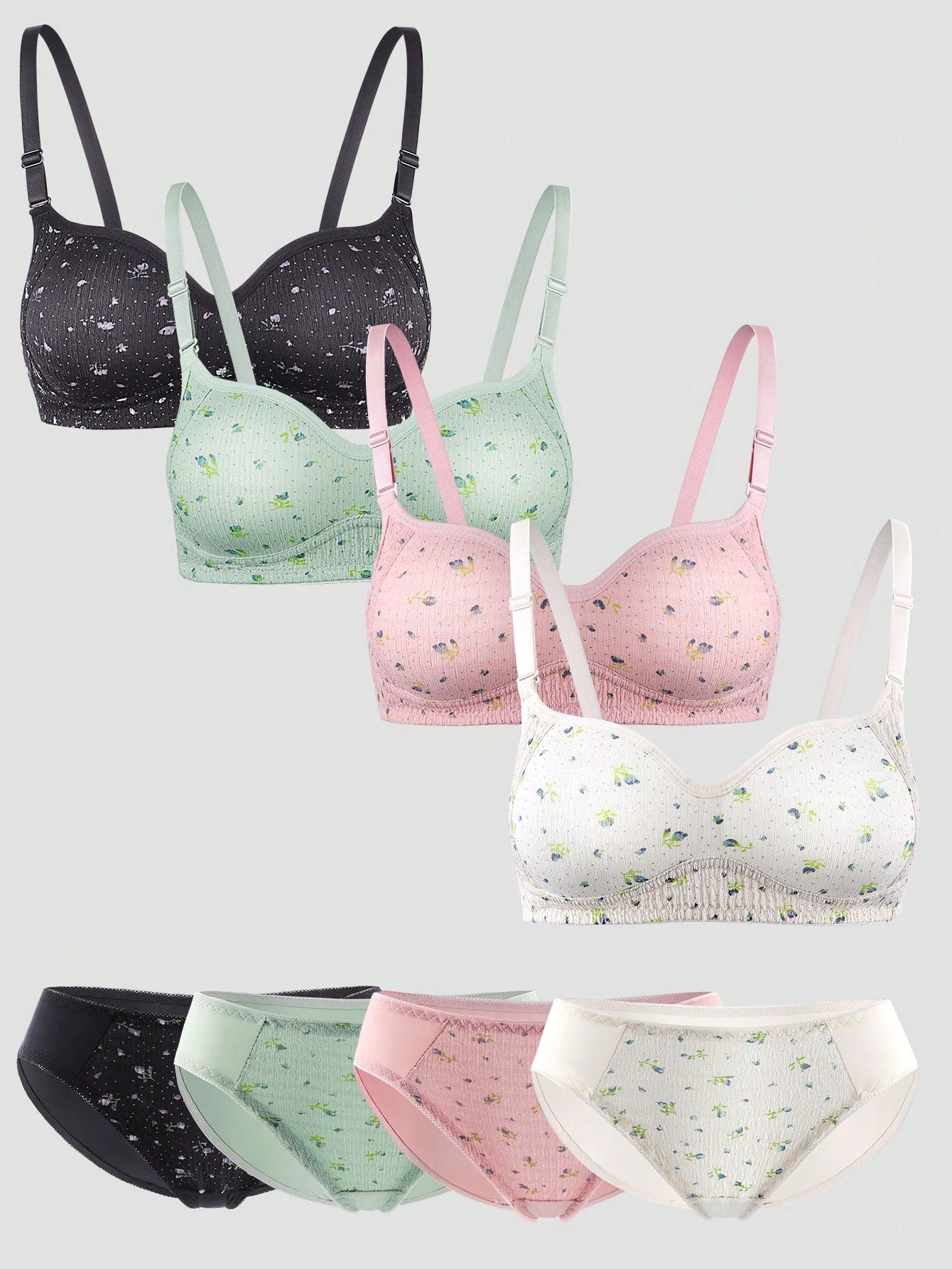 8pcs/Set Ditsy Floral Teen Girl Underwear Set, Suitable For 13-15 Years Old Girls