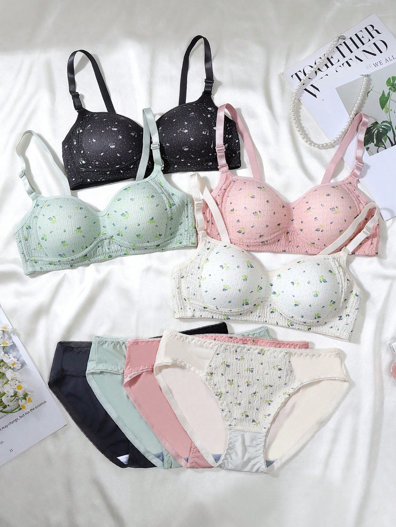 8pcs/Set Ditsy Floral Teen Girl Underwear Set, Suitable For 13-15 Years Old Girls