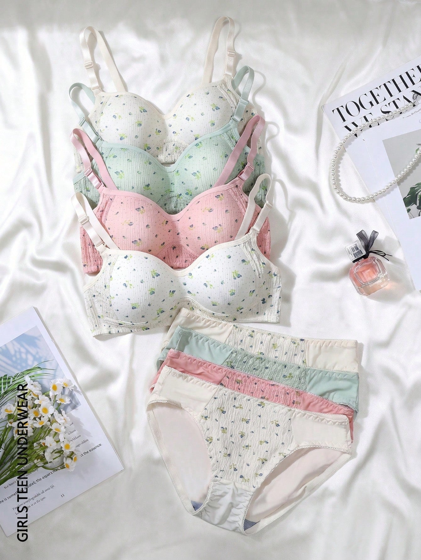 8pcs/Set Ditsy Floral Teen Girl Underwear Set, Suitable For 13-15 Years Old Girls
