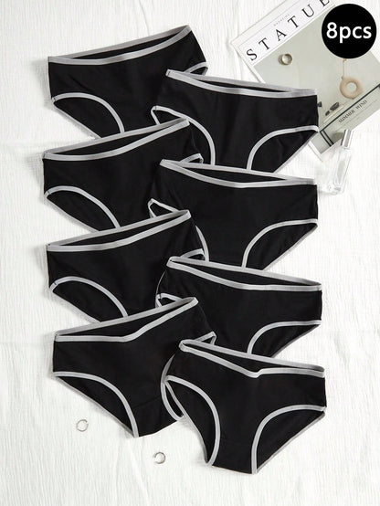 8pcs/Set Teen Girl Minimalist Trim Panties,Backto SchoolFashion Underwear,Backto SchoolFashion Fall Winter