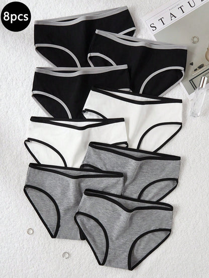 8pcs/Set Teen Girl Minimalist Trim Panties,Backto SchoolFashion Underwear,Backto SchoolFashion Fall Winter