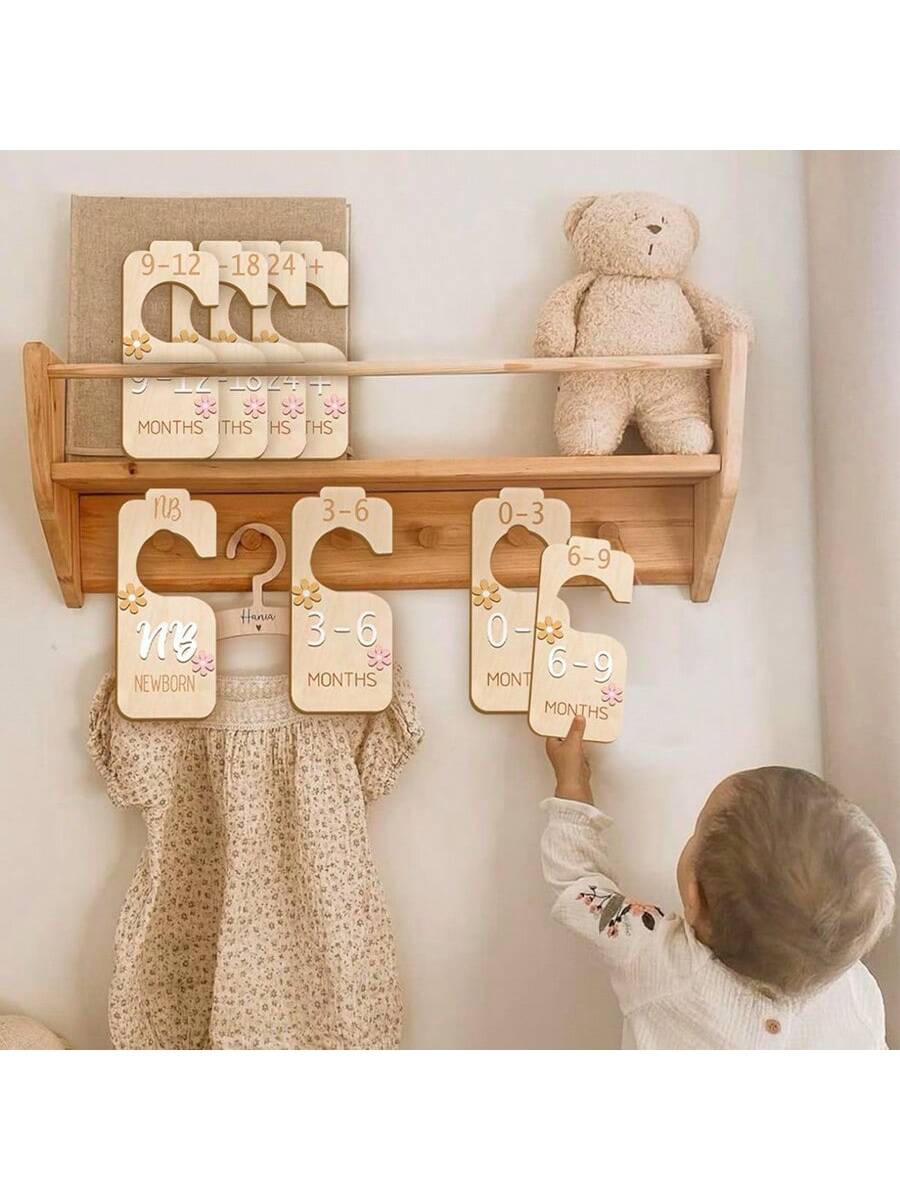 8pcs Wooden Closet Dividers With Colorful Patterns, Suitable For Baby/Kid Room Clothing Love Valentine