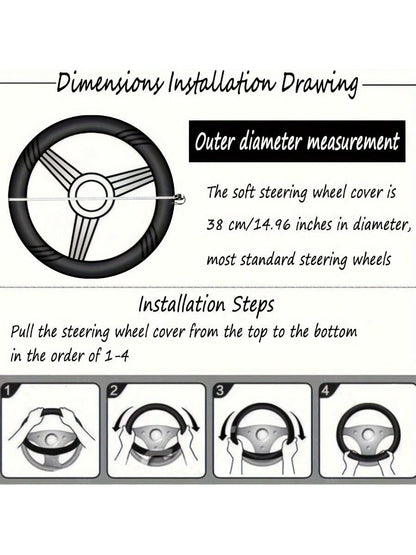 9 Pieces/Set Of New Plush Car Interior Kit: 1 Steering Wheel, 2 Plush Shoulder Protectors, 1 Armrest Box Stopper, 1 Pair Of Handbrakes, 1 Rearview Mirror Cover, 1 Rhinestone Starter Ring, 1 Leather Ba