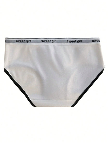 9pcs/Pack Sweet Girl Solid Color Minimalist Style Panties, Letter Waistband Comfortable Everyday Wear Triangle Briefs For Teen Girl