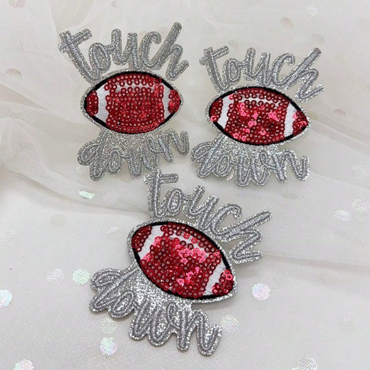 A Set Of Three Ironing Patches, Specially Designed For Truck Driver Hats, Printed With The Phrase "Touch Down." These Embroidered Patches Can Be Attached To Hats, Jeans, Jackets, And Backpacks, Making
