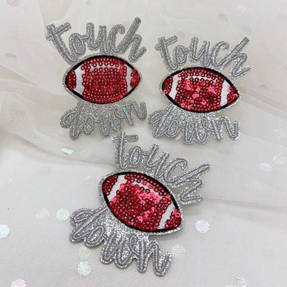 A Set Of Three Ironing Patches, Specially Designed For Truck Driver Hats, Printed With The Phrase "Touch Down." These Embroidered Patches Can Be Attached To Hats, Jeans, Jackets, And Backpacks, Making