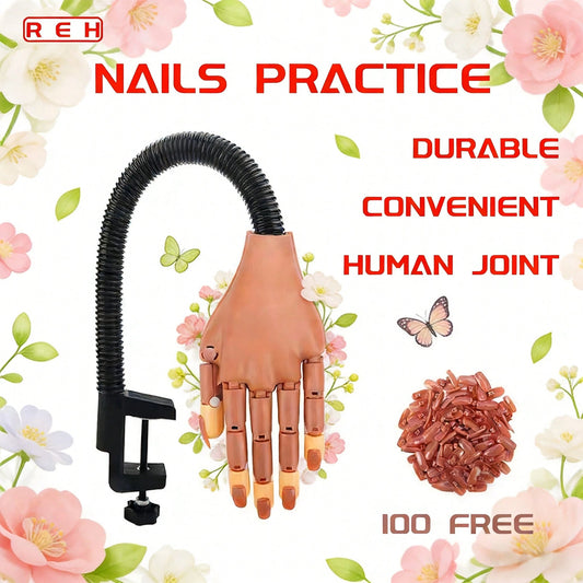 AceGrap Fake Hand For Nail Practice, Flexible Practice Hand For Acrylic Nails Kit With 100Pcs Replacement Tips, Professional Manicure Training Tools, Mano De Práctica Uñas, Nail Tech Must Haves Suppli